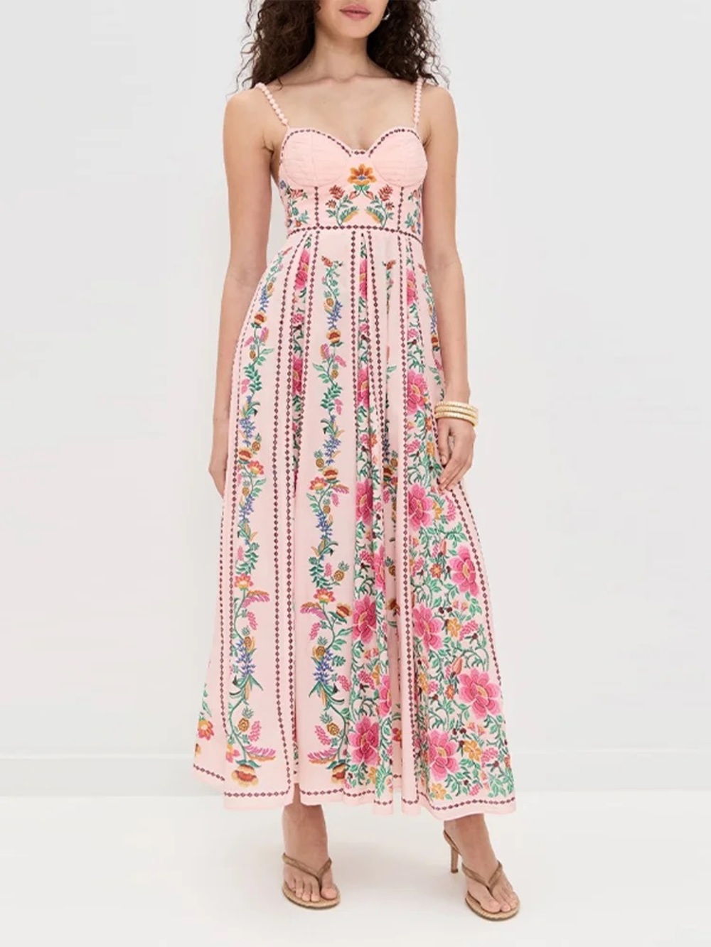 Blush Pink Floral Maxi Dress with Sweetheart Bodice